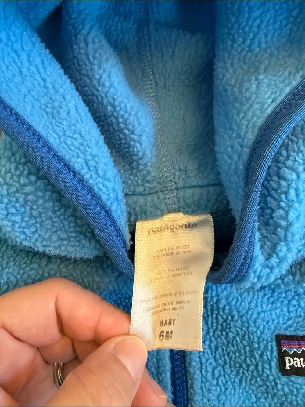 Patagonia Baby Hooded Fleece Jacket in blue size 6 month